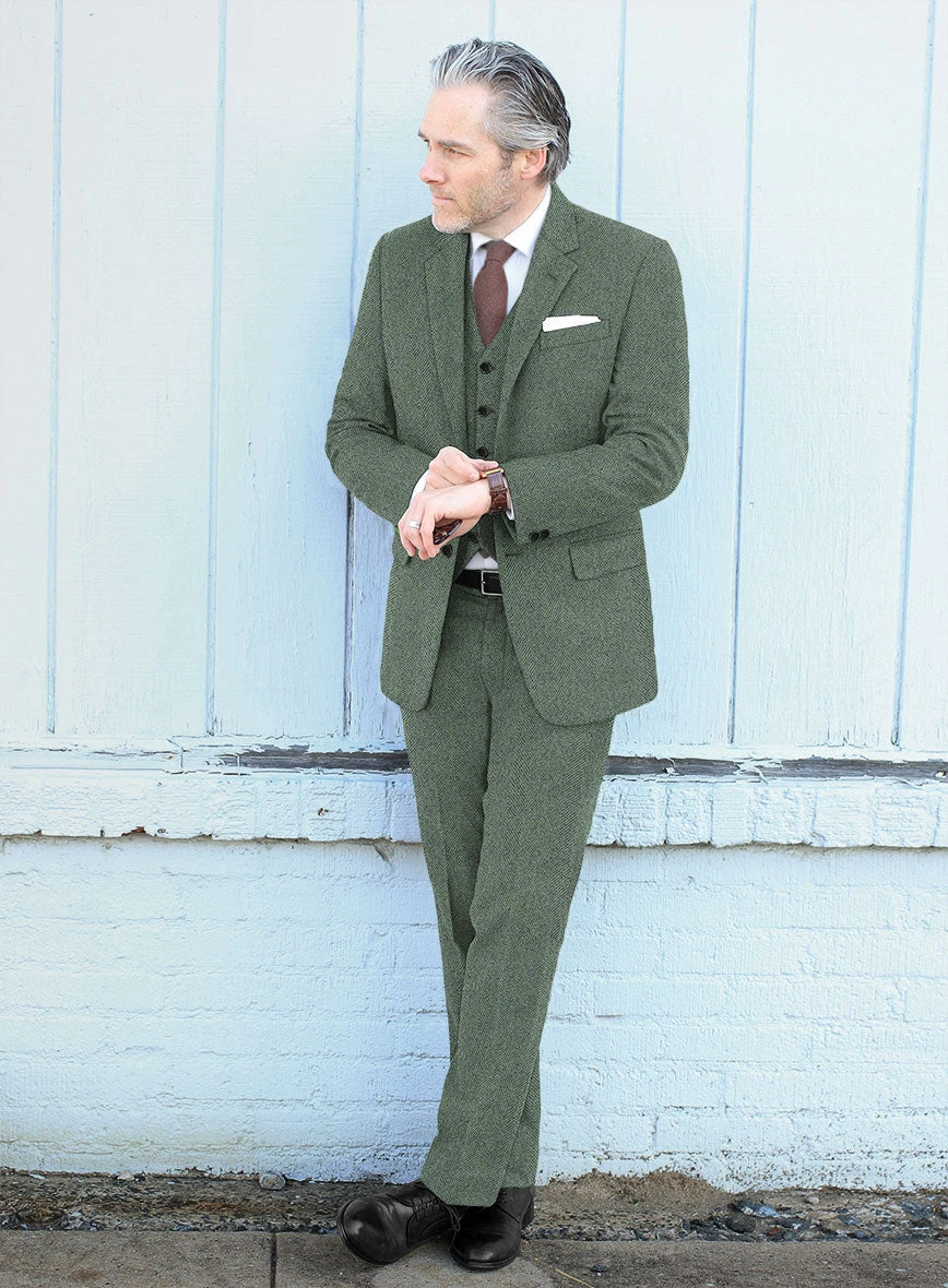 Naples Wide Herringbone Sage Green Tweed Suit 4 Naples Wide Herringbone Sage Green Tweed Suit - Image 2