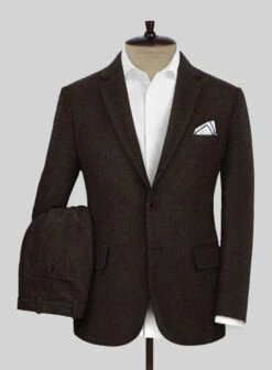 Naples Wide Herringbone Dark Brown Tweed Suit