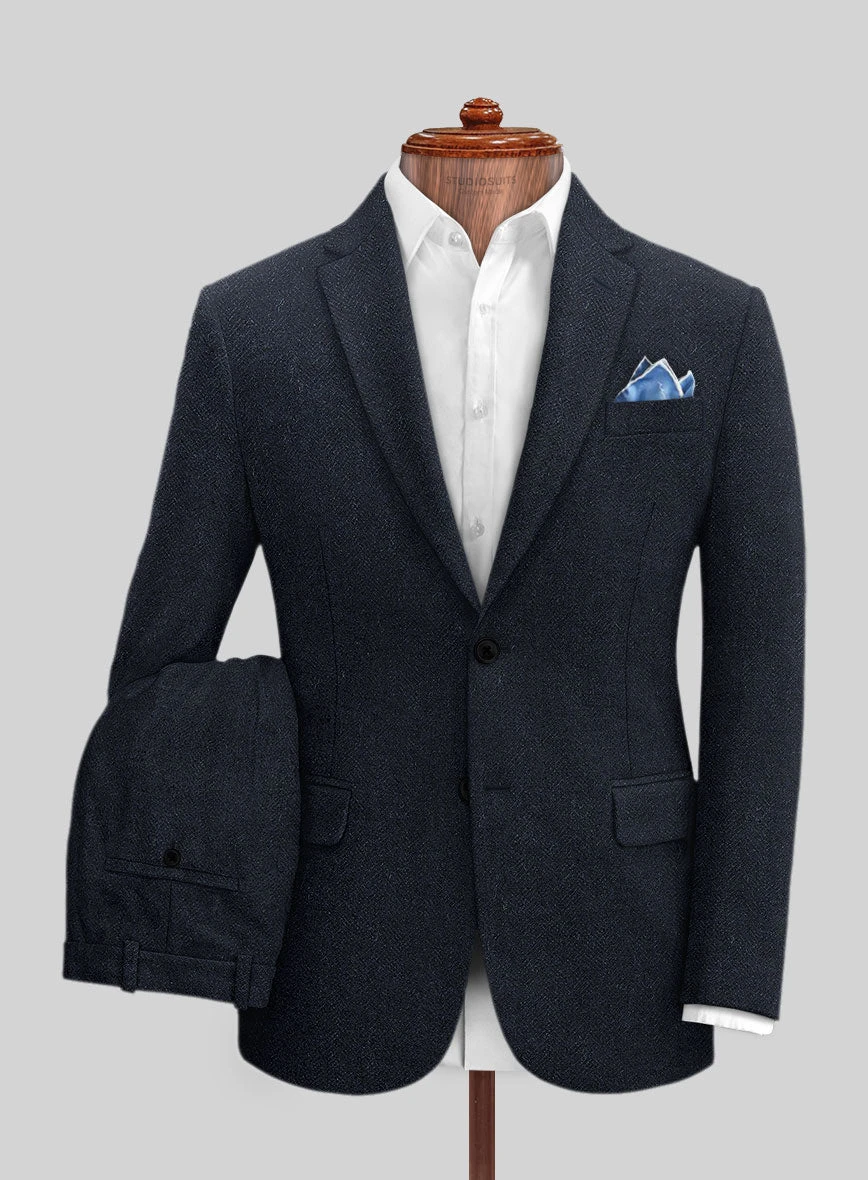 Deep Blue Herringbone Tweed Suit 3 Deep Blue Herringbone Tweed Suit