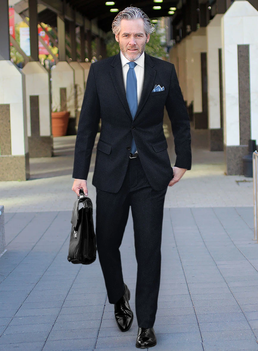 Deep Blue Herringbone Tweed Suit 4 Deep Blue Herringbone Tweed Suit - Image 2