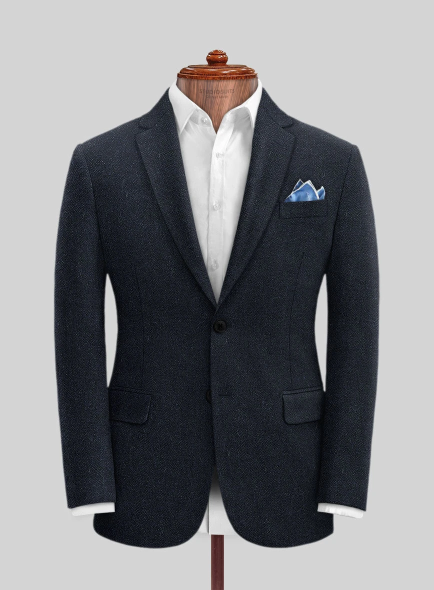 Deep Blue Herringbone Tweed Suit 5 Deep Blue Herringbone Tweed Suit - Image 3