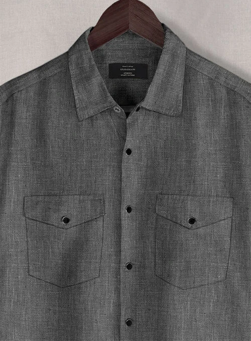 European Anchor Gray Linen Western Style Shirt 5 European Anchor Gray Linen Western Style Shirt - Image 3