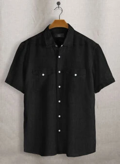 European Black Linen Western Style Shirt