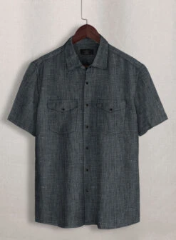 European Ash Gray Linen Western Style Shirt