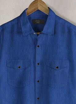 European Sapphire Blue Linen Western Style Shirt -Men's Clothing Shop europsapphirebluelinweststyleshirtlk 2