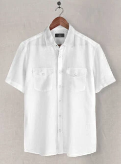 European White Linen Western Style Shirt