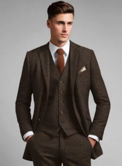 Italian Highlander Dark Brown Tweed Suit -Men's Clothing Shop italianhighlanderdarkbrowntweedsuitlook 3