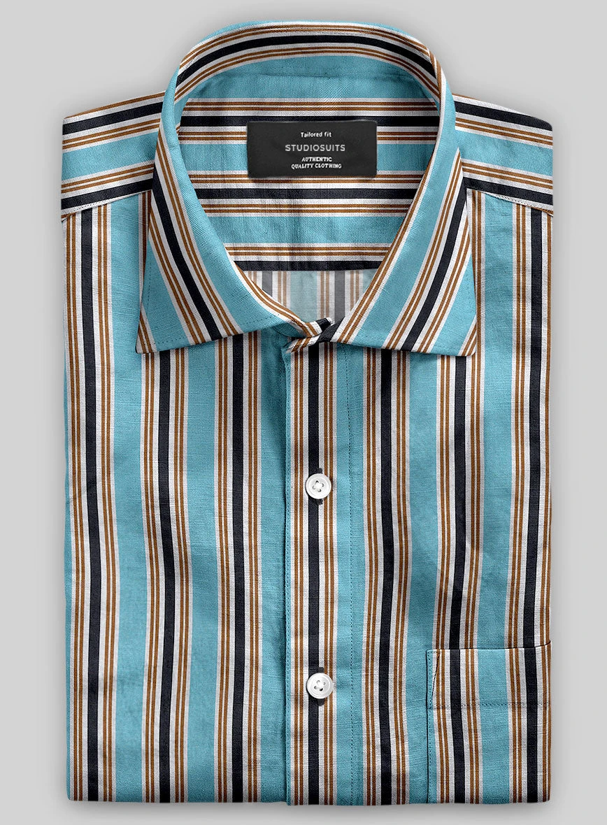 Italian Striped Blue Summer Linen Shirt 3 Italian Striped Blue Summer Linen Shirt