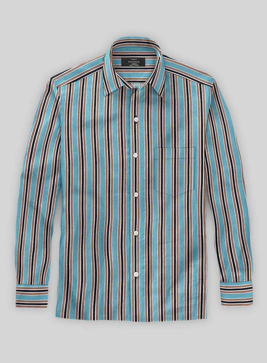 Italian Striped Blue Summer Linen Shirt 4 Italian Striped Blue Summer Linen Shirt - Image 2