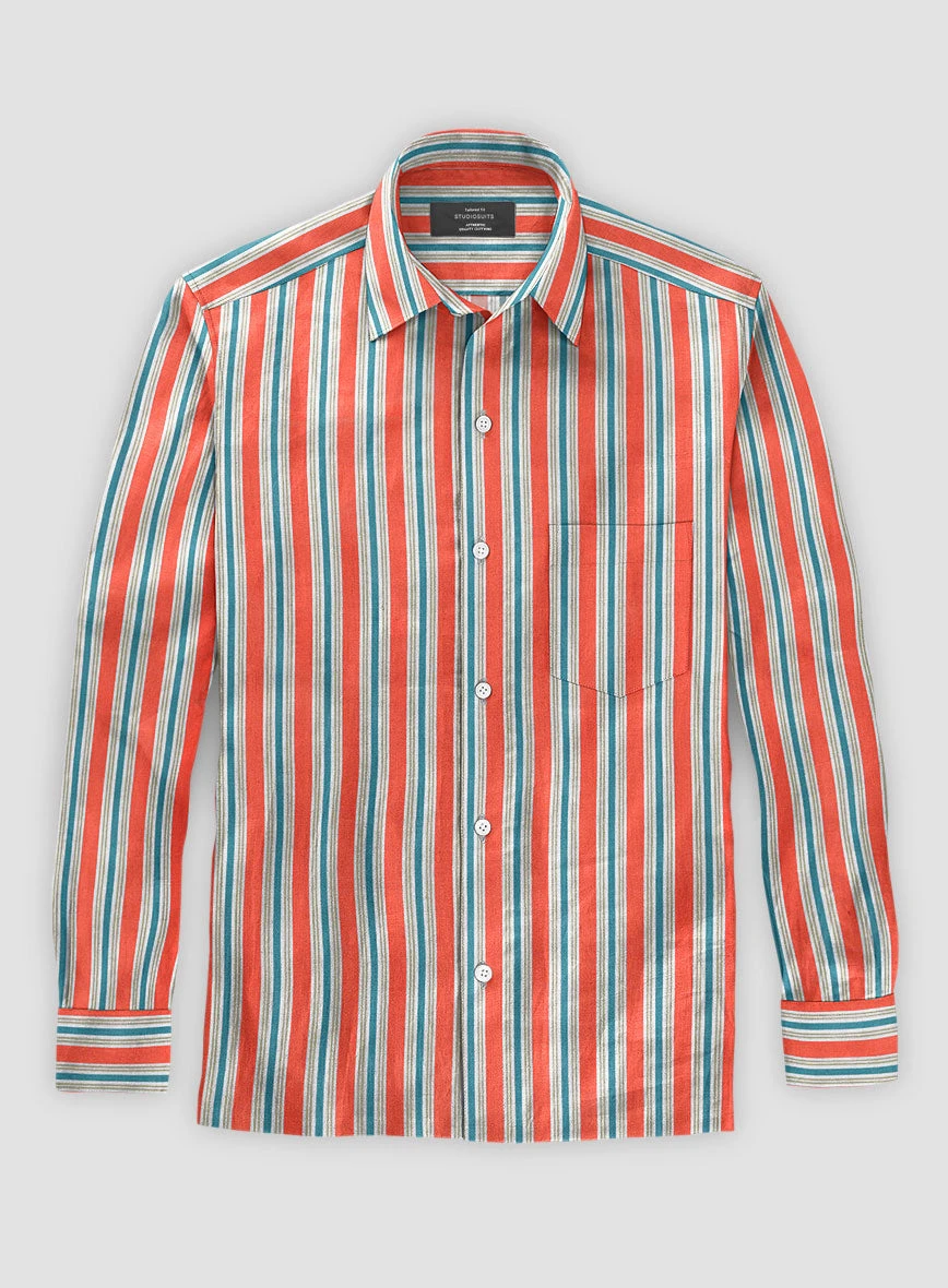 Italian Striped Neon Peach Summer Linen Shirt 4 Italian Striped Neon Peach Summer Linen Shirt - Image 2