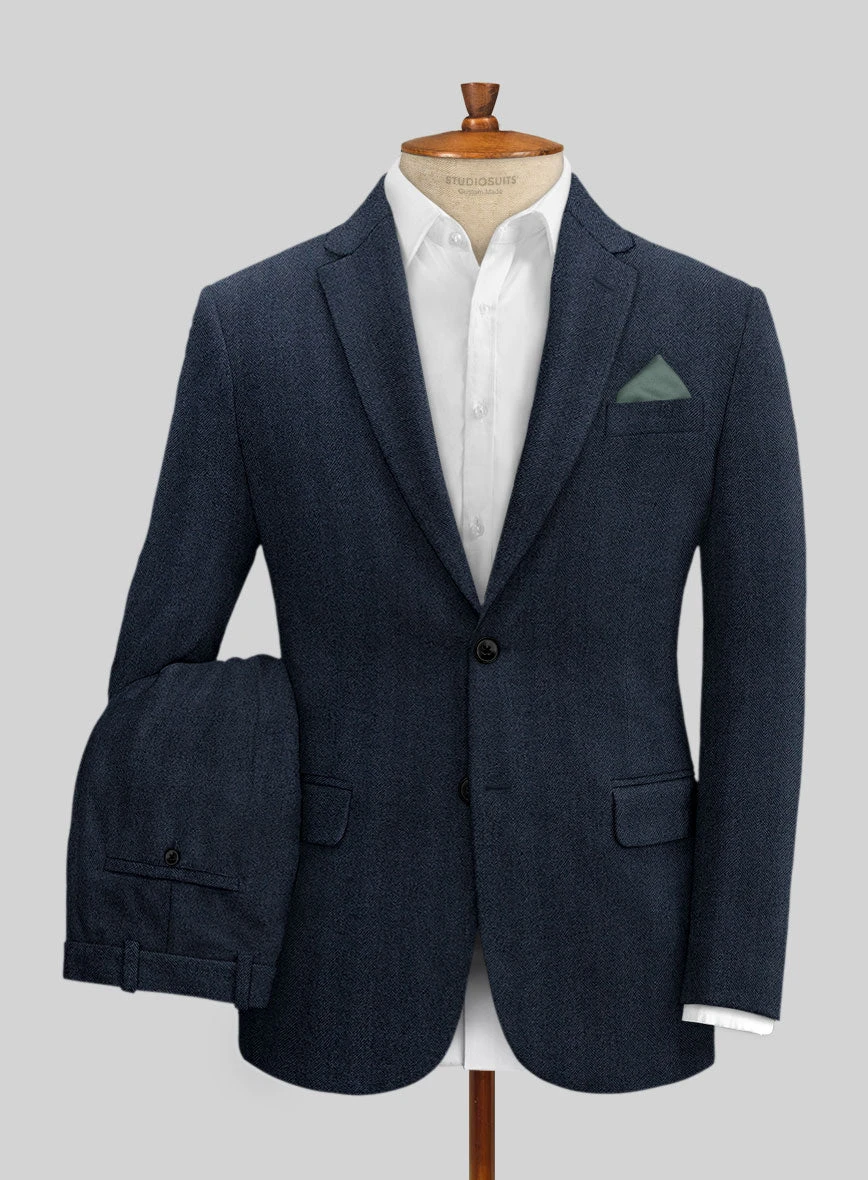 Italian Wide Herringbone Blue Tweed Suit 3 Italian Wide Herringbone Blue Tweed Suit