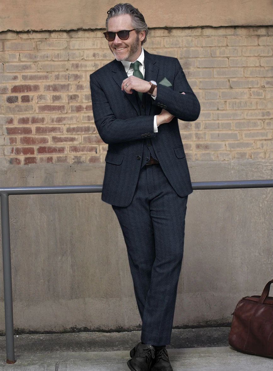 Italian Wide Herringbone Blue Tweed Suit 4 Italian Wide Herringbone Blue Tweed Suit - Image 2