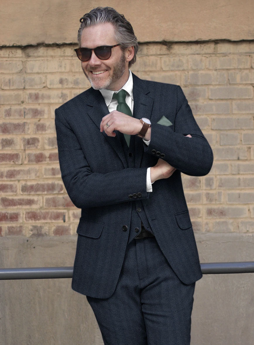Italian Wide Herringbone Blue Tweed Suit 7 Italian Wide Herringbone Blue Tweed Suit - Image 5