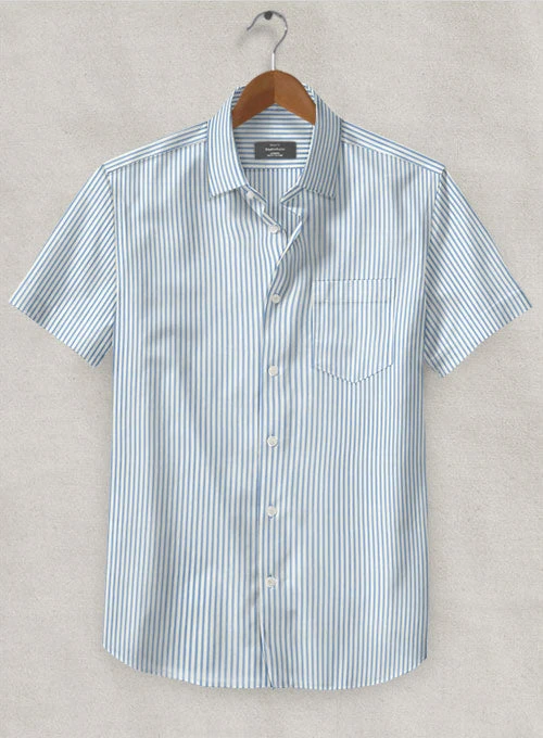 Italian Old Shuttle Loom Blue Stripe Shirt 3 Italian Old Shuttle Loom Blue Stripe Shirt
