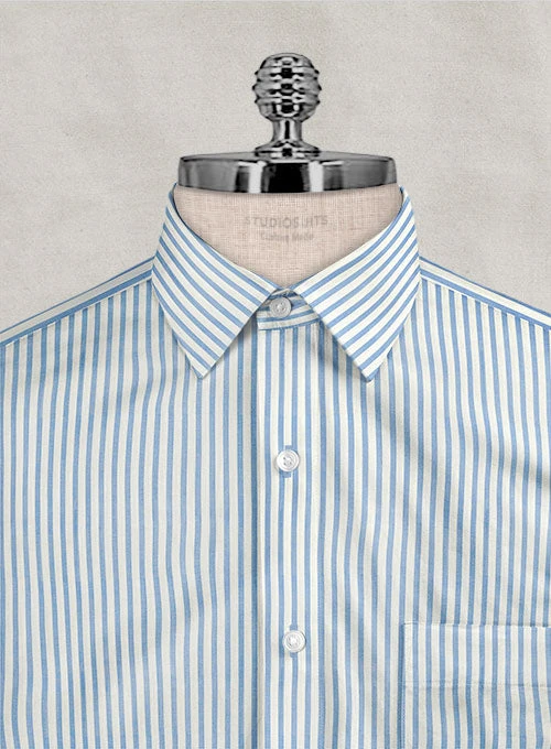 Italian Old Shuttle Loom Blue Stripe Shirt 4 Italian Old Shuttle Loom Blue Stripe Shirt - Image 2