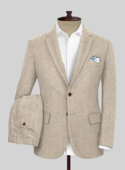 Naples Wide Herringbone Beige Tweed Suit