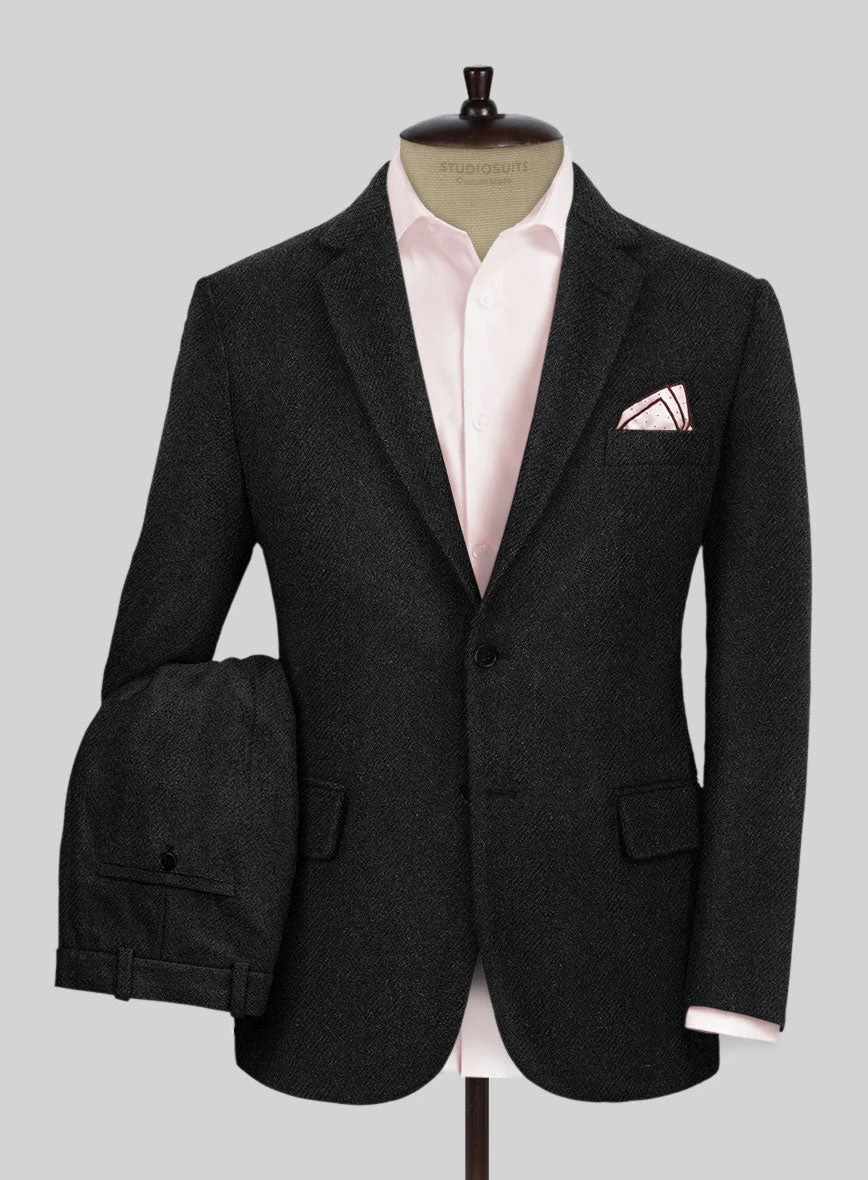 Naples Wide Herringbone Charcoal Tweed Suit 3 Naples Wide Herringbone Charcoal Tweed Suit