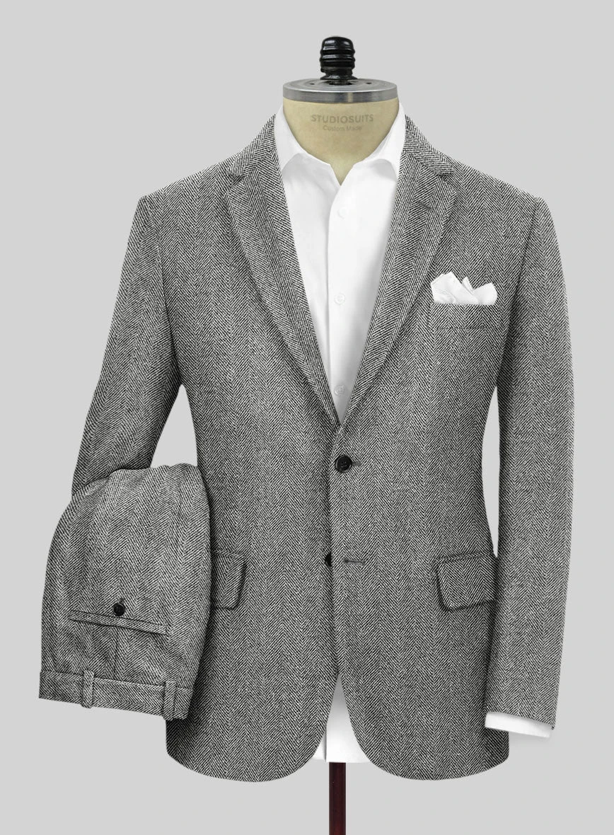 Naples Wide Herringbone Gray Tweed Suit 3 Naples Wide Herringbone Gray Tweed Suit