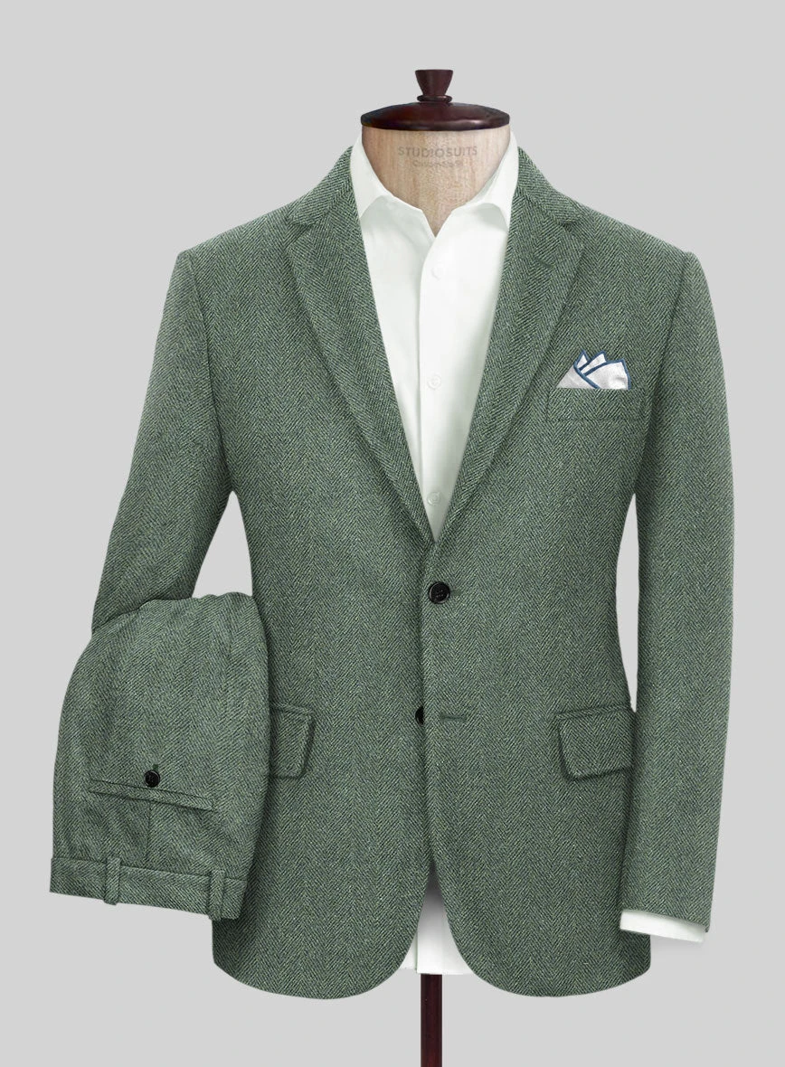 Naples Wide Herringbone Sage Green Tweed Suit 3 Naples Wide Herringbone Sage Green Tweed Suit