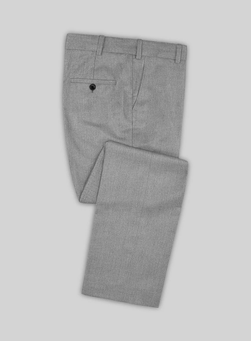 Scabal Tornado Herringbone Light Gray Wool Pants 3 Scabal Tornado Herringbone Light Gray Wool Pants
