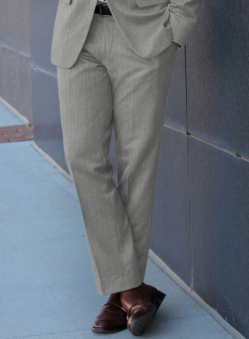 Scabal Tornado Herringbone Light Gray Wool Pants 4 Scabal Tornado Herringbone Light Gray Wool Pants - Image 2
