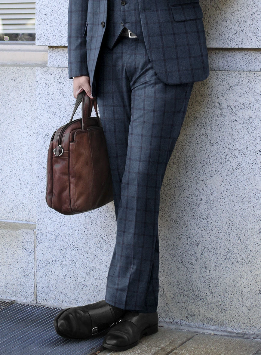 Scabal Tornado Windowpane Pacific Blue Wool Pants 4 Scabal Tornado Windowpane Pacific Blue Wool Pants - Image 2