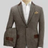 Vintage Dark Brown Herringbone Tweed Suit - Leather Trims