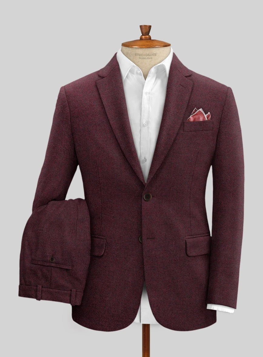 Wine Herringbone Tweed Suit 3 Wine Herringbone Tweed Suit