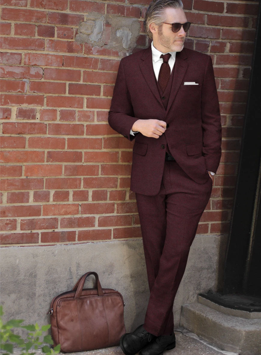 Wine Herringbone Tweed Suit 4 Wine Herringbone Tweed Suit - Image 2